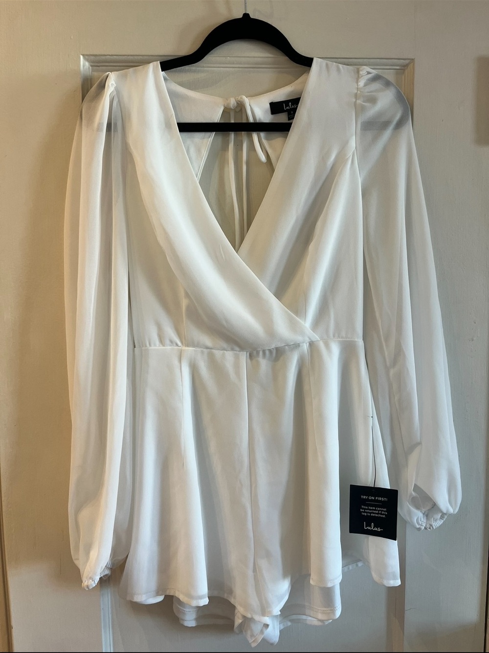 Lulu's White V-Neck Long-Sleeve Wrap Romper